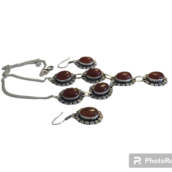 Carnelian Gemstone Necklace & Earrings Set - Picture 3 of 4